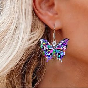 Purple Butterfly Acrylic Dangle Multicolor Stylish Earrings